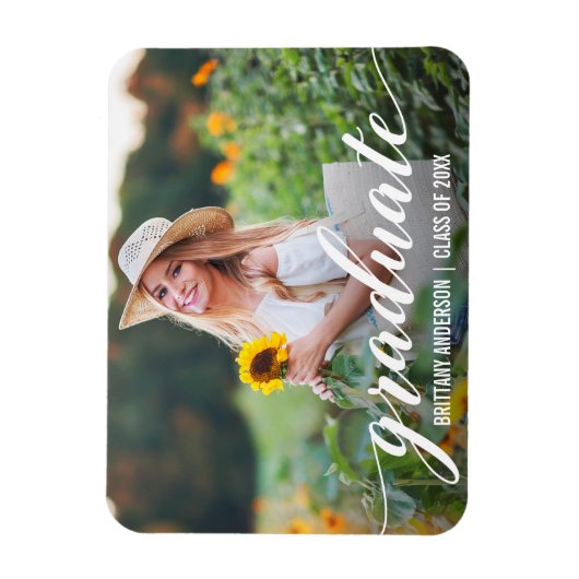 Magnet Flexible Faire-part de graduation de script moderne photo W (Vertical)