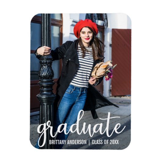 Magnet Flexible Faire-part de graduation de script moderne photo W (Vertical)
