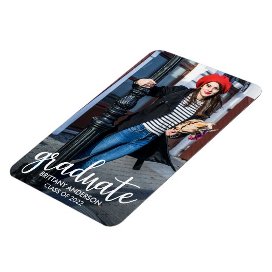 Magnet Flexible Faire-part de graduation photo de script moderne (Côté Gauche)