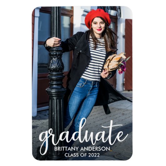 Magnet Flexible Faire-part de graduation photo de script moderne (Vertical)