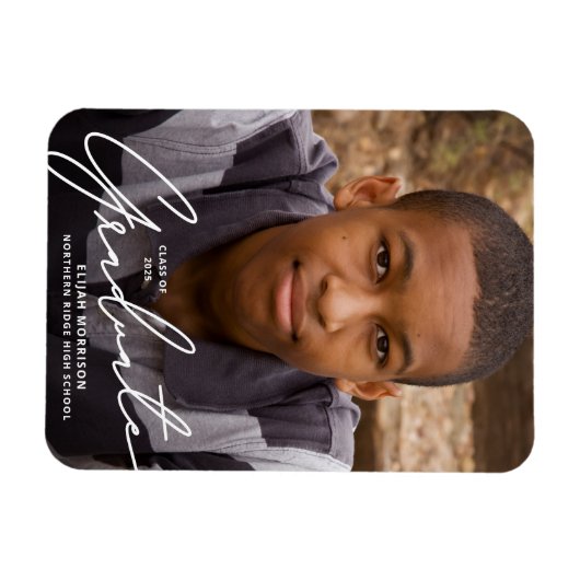 Magnet Flexible Faire-part de graduation photo recouvert de script (Horizontal)