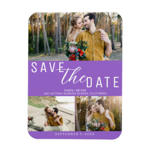 Magnet Flexible Faire-part de mariage 3 Photos Violet
