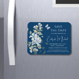 Magnet Flexible Faire-part de mariage à l'aquarelle florale bleu p