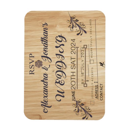 Magnet Flexible faire-part de mariage arrière - plan en bois moder (Vertical)