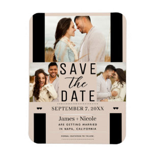 Magnet Flexible Faire-part de mariage avec 3 photos sur fond de bi
