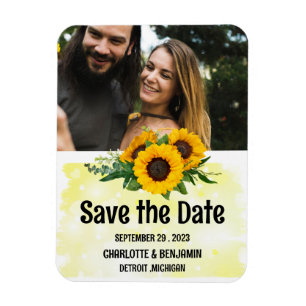 Magnet Flexible Faire part de mariage champêtre avec tournesol et
