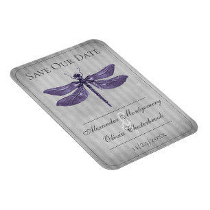 Magnet Flexible Faire part de mariage Dragonfly aux joyaux violets