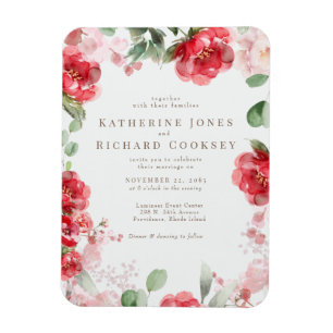 Magnet Flexible Faire-part de mariage floral à l'aquarelle rouge e