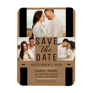 Magnet Flexible Faire-part de mariage moderne marron avec 3 photos