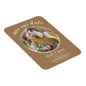 Magnet Flexible Faire-part de mariage moderne marron rond (Côté Droit)