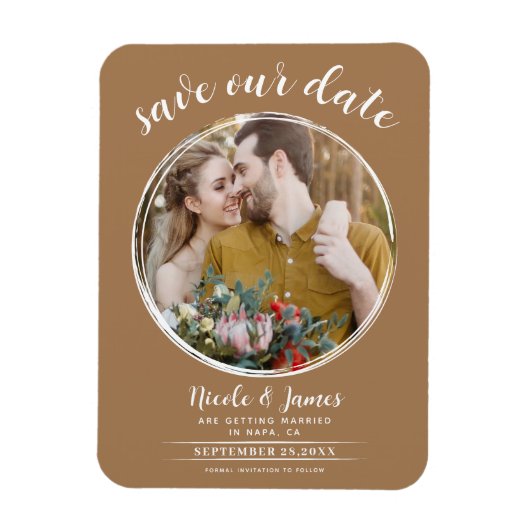 Magnet Flexible Faire-part de mariage moderne marron rond (Vertical)