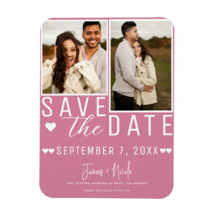 Magnet Flexible Faire part de mariage moderne rose 2 photos