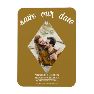 Magnet Flexible Faire-Part de Mariage Photo Or Rustique