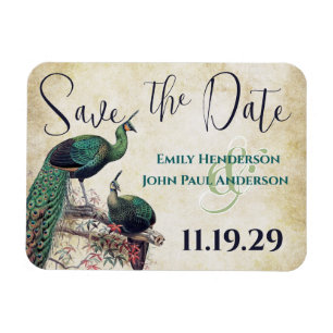 Magnet Flexible Faire part de mariage vintage paon bois