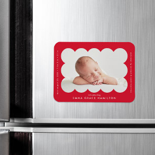 Magnet Flexible Faire-part de naissance à cadre festonné rouge mod