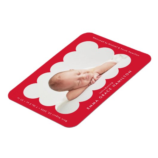 Magnet Flexible Faire-part de naissance à cadre moderne évasé roug (Côté Gauche)
