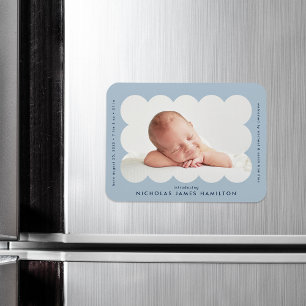 Magnet Flexible Faire-part de naissance bleu clair moderne à bordu