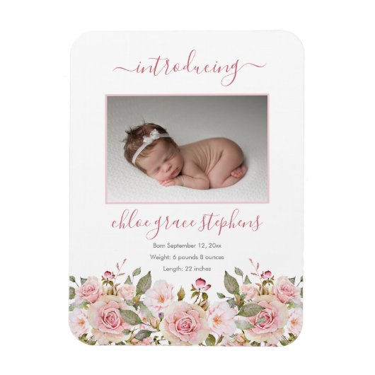 Magnet Flexible Faire-part de naissance - Boho Floral Girl Photo (Vertical)