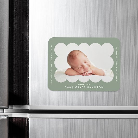 Magnet Flexible Faire-part de naissance Cadre Arrondi Moderne Vert