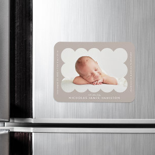 Magnet Flexible Faire-part de naissance cadre arrondi Taupe Modern