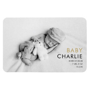 Magnet Flexible Faire-part de naissance de bébé photo or moderne