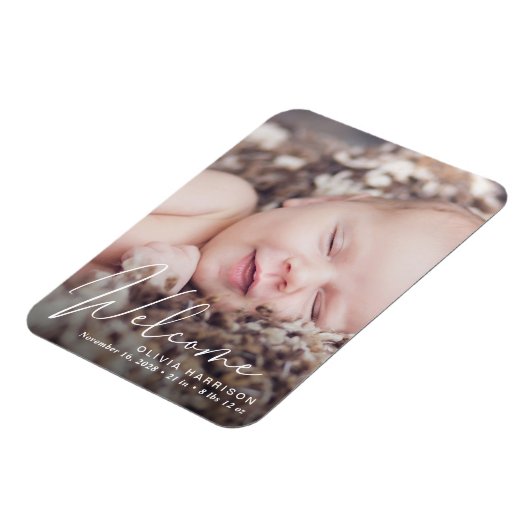 Magnet Flexible Faire-part de naissance de script blanc de la phot (Côté Gauche)