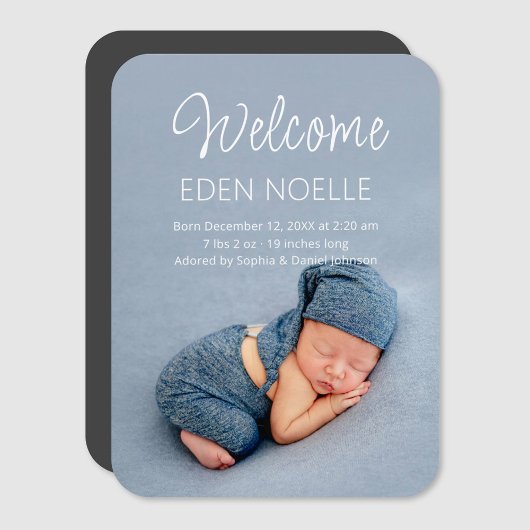 Magnet Flexible Faire-part de naissance de script blanc moderne