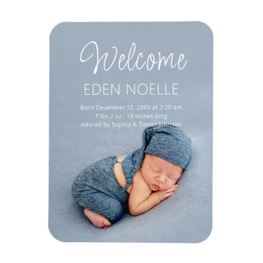 Magnet Flexible Faire-part de naissance de script blanc moderne (Vertical)