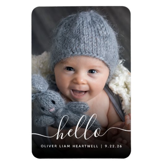 Magnet Flexible Faire-part de naissance écriture blanche Bonjour P (Vertical)