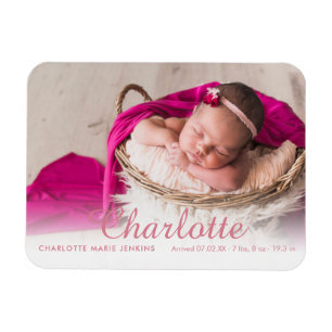 Magnet Flexible Faire-Part de Naissance Fille Photo Script Nom