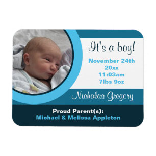 Magnet Flexible Faire-part de naissance photo bleu Flex Flat Magne