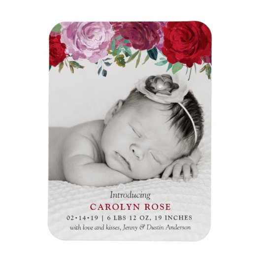 Magnet Flexible Faire-part de naissance photo de fleurs florales r (Vertical)