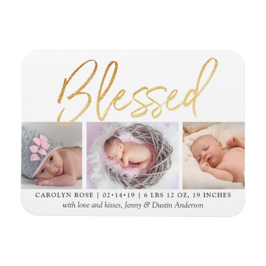 Magnet Flexible faire-part de naissance photo Gold Foil 3 (Horizontal)