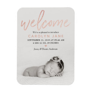 Magnet Flexible faire-part de naissance photo Gold Foil Rose "Bien