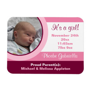 Magnet Flexible Faire-part de naissance photo rose flexible