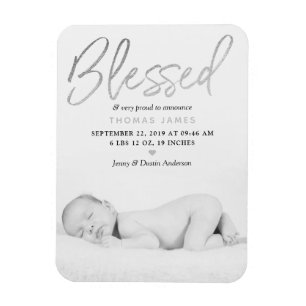 Magnet Flexible faire-part de naissance photo Silver Foil "béni"