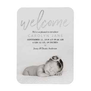 Magnet Flexible faire-part de naissance photo Silver Foil "Bienven