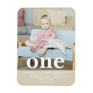 Magnet Flexible Faire-part de premier anniversaire moderne avec ph