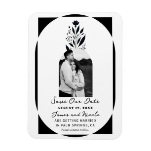 Magnet Flexible Faire part moderne floral grand noir et blanc