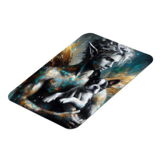 Magnet Flexible Fairy Homme Avec Boston Terrier Puppy (Côté Gauche)