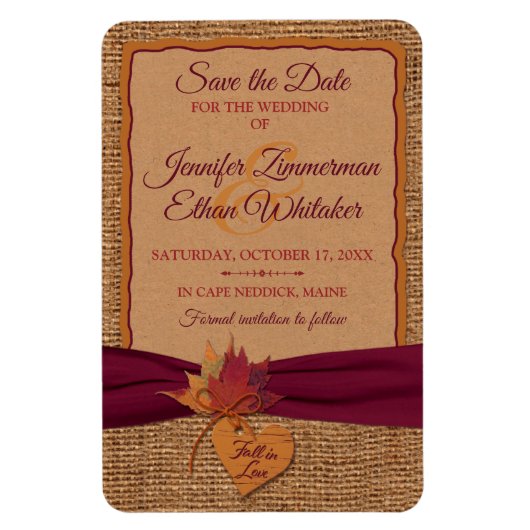 Magnet Flexible Fall in Love Burlap, Feuilles Save the Date (Large (Vertical)