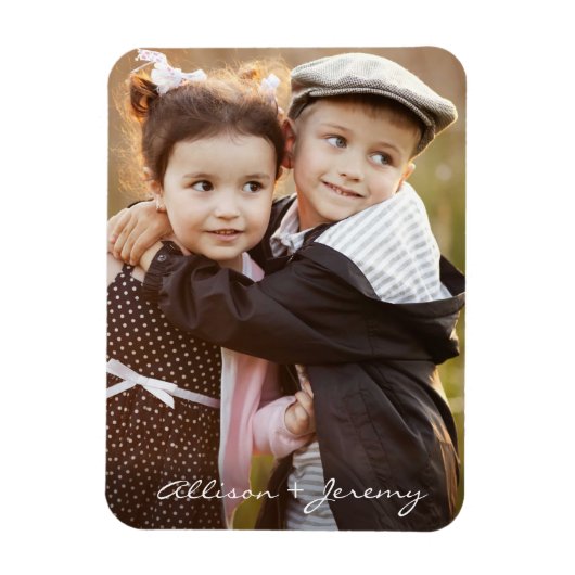 Magnet Flexible Famille Photo Monogramme Noms Script moderne (Vertical)