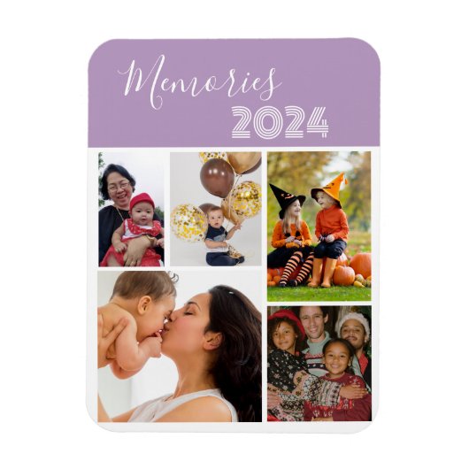 Magnet Flexible Famille Souvenirs 5 photo collage violet (Vertical)