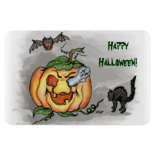 Magnet Flexible fantôme, chauve-souris et chat, Joyeux Halloween !
