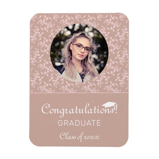 Magnet Flexible Félicitations Dusty Pink Rococo Graduation Photo (Vertical)