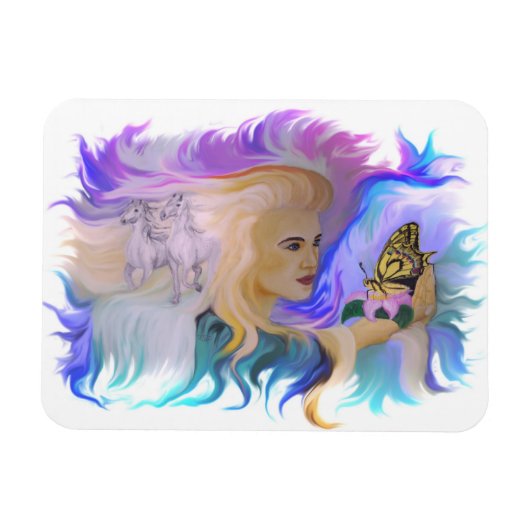 Magnet Flexible Femme avec cheval et papillon (Horizontal)