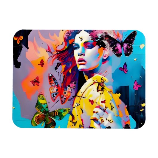 Magnet Flexible Femme colorée et papillons (Horizontal)
