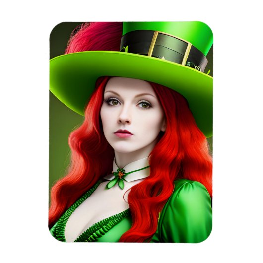Magnet Flexible Femme de la Saint-Patricks dans le Tophat Vert (Vertical)