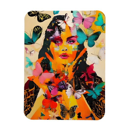 Magnet Flexible Femme et papillons Médias mixtes (Vertical)