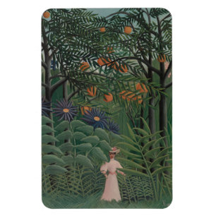 Magnet Flexible Femme marchant dans une forêt exotique, Henri Rous